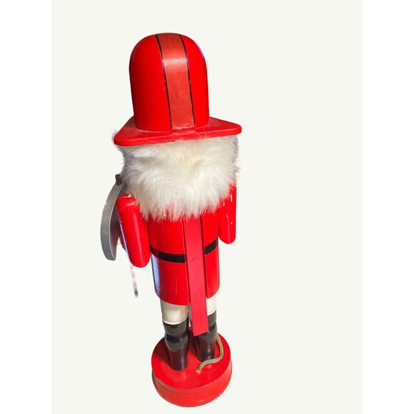 Vintage Wooden Firefighter Nutcracker Holding  Fire Hose and Accessories - Picture 5 of 12